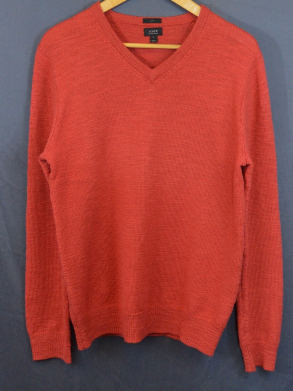 J.Crew Slim Merino Wool V-Neck Sweater Elbow Patches Terracotta Orange Size M